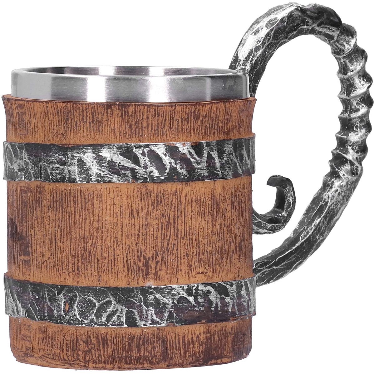 Dailygoody - Koffie Bierpul - Roestvrijstalen Vintage Mok - Uniek Uiterlijk - Vaderdagcadeau - Geschikt voor Vader - Eiken Vat Stijl