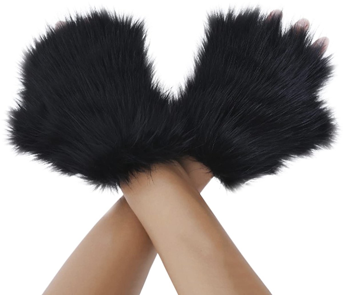 Dailygoody - Pluizige vingerloze wanten - Winterhandschoenen - Schattig kattenpootontwerp - Een maat past de meeste - Cosplay en verkleedpartij - Warm