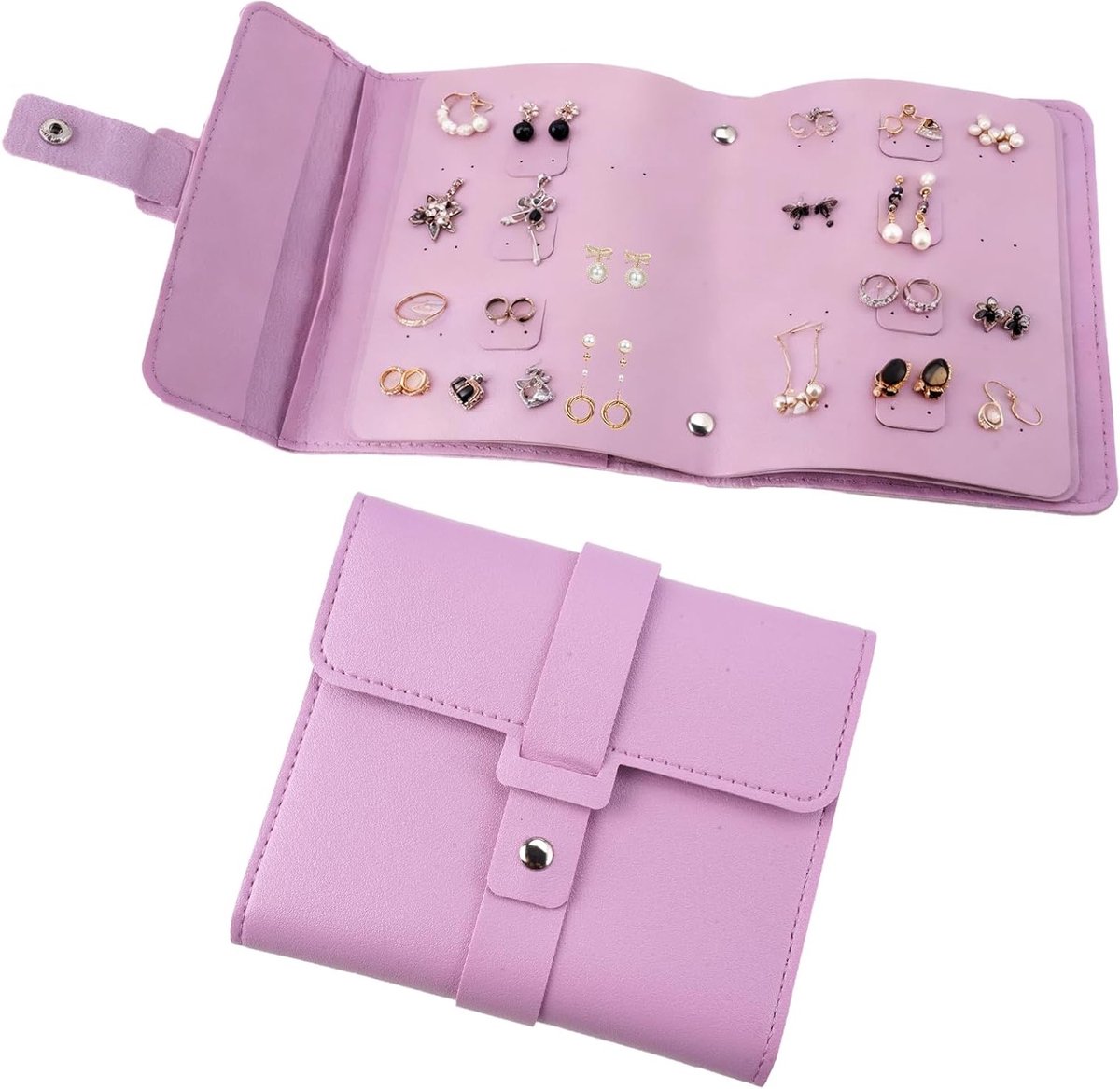 Praktische Oorbellen Organizer en Opbergdoos voor Oorbellen, Studs en Sieraden - Draagbare PU Oorbellen Pencil Case voor Vrouwen en Meisjes