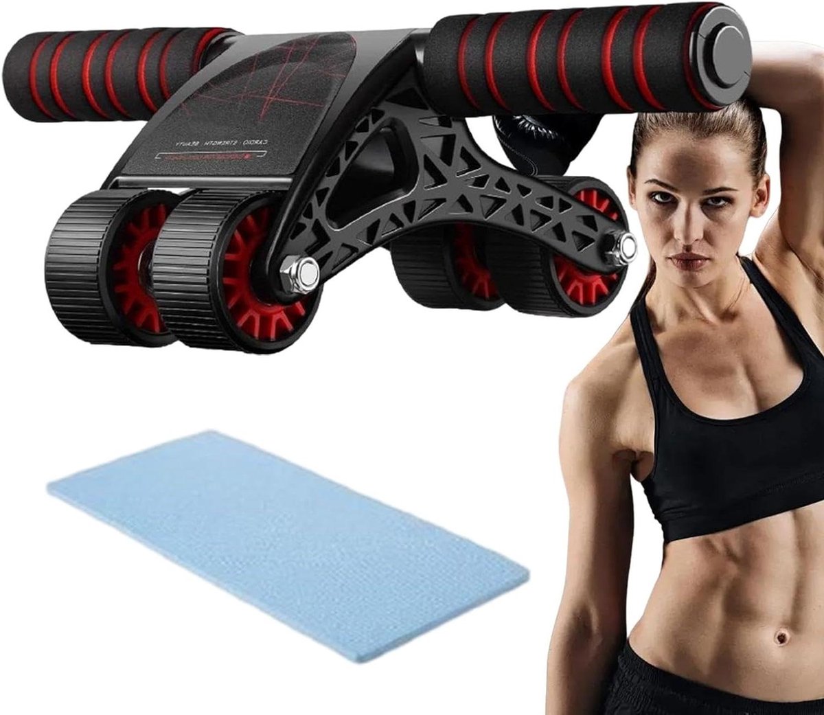 Abdominal Roller - Buikspierroller Fitness - Kracht Training - Automatische Rebound - 4 Wielen - Zwart
