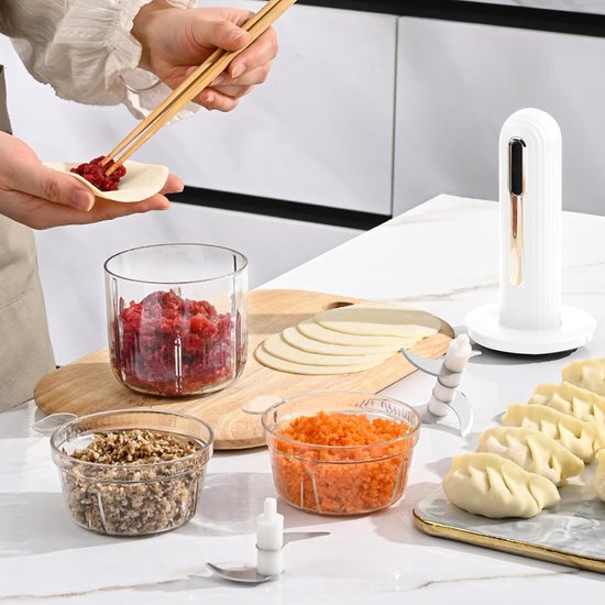 Kleine Elektrische Hakker - Keukenmachine Knoflook - Snel Ingrediënten Snijden - USB-oplaadbaar Draadloos - 400 ml - Wit — afbeelding 2