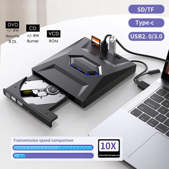 Externe DVD CD Writer - Dvd-station Brander - Bestanden Archiveren - Type C USB 3.0 - 2 Stuks - Zwart — afbeelding 3