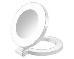 Magnetische Telefoon Spiegel met Lamp - Make Up, Vloggen, Foto & Selfie - Compatibel met MagSafe - Smartphone Houder Compact & Opvouwbaar - Dimbaar, Verstelbaar LED Licht - Wit