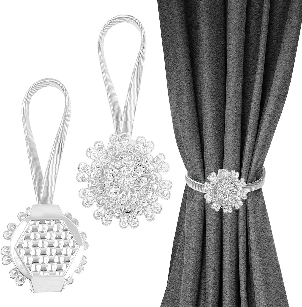 Decoratieve Crystal Bloem Gordijnclips - Magnetische Houders zonder Boren, Flexibele Gordijnhouders voor Thuis en Kantoor, Perfecte Accessoires voor Raamdecoratie