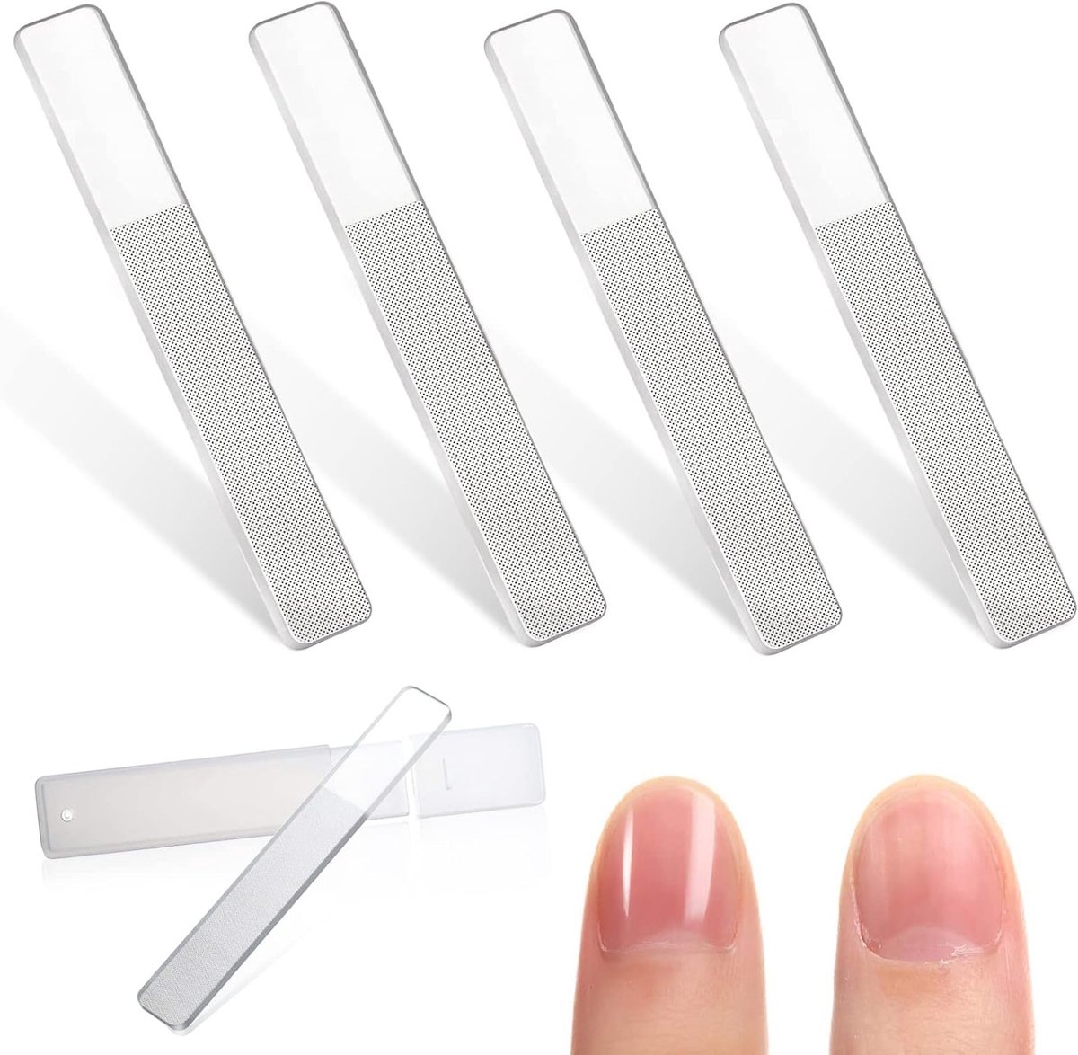 Set van 4 Wasbare Vijl voor Nagels - Nano Glas Vijl voor Vingernagels, Teennagels en Kunstnagels (9 x 1.3 x 0.3 cm)