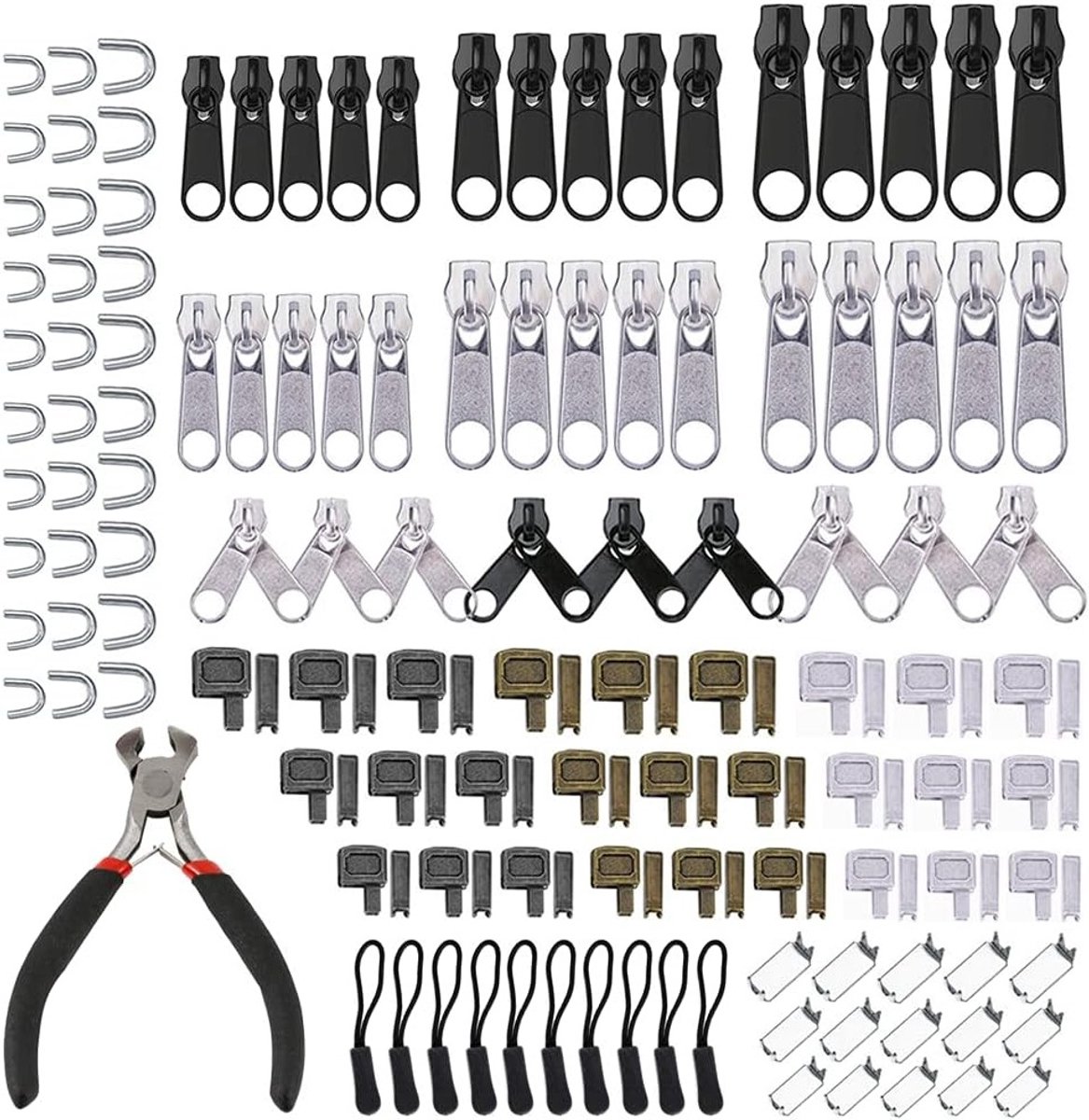 Complete 122-delige Ritsreparatieset met Vervangende Sliders en Mini Tangen voor Eenvoudige Reparaties