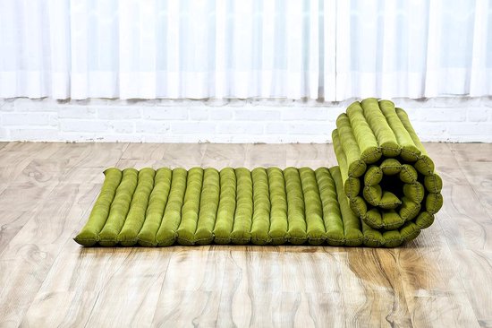 Opvouwbaar Matras - Japanse Futon Gastenbed - Yoga Meditatie Ontspanning - Natuurlijke Kapok Vulling - 190x100x5 cm - Groen — afbeelding 2