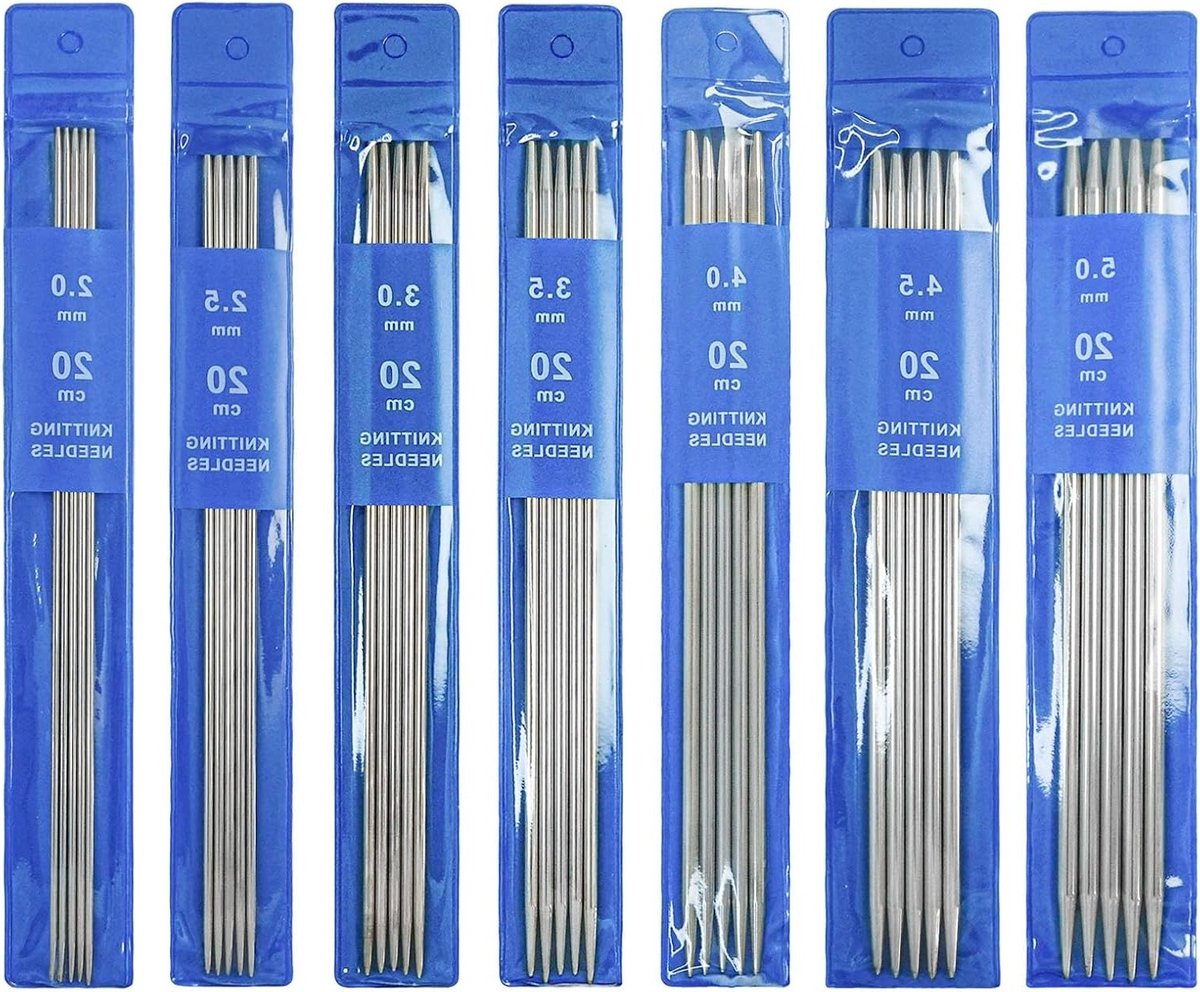 Set van 35 Breinaalden van RVS, 20 cm Lang, Dubbelpuntige Naalden voor Sokken, Handschoenen en Mutsen, 2 mm tot 5 mm