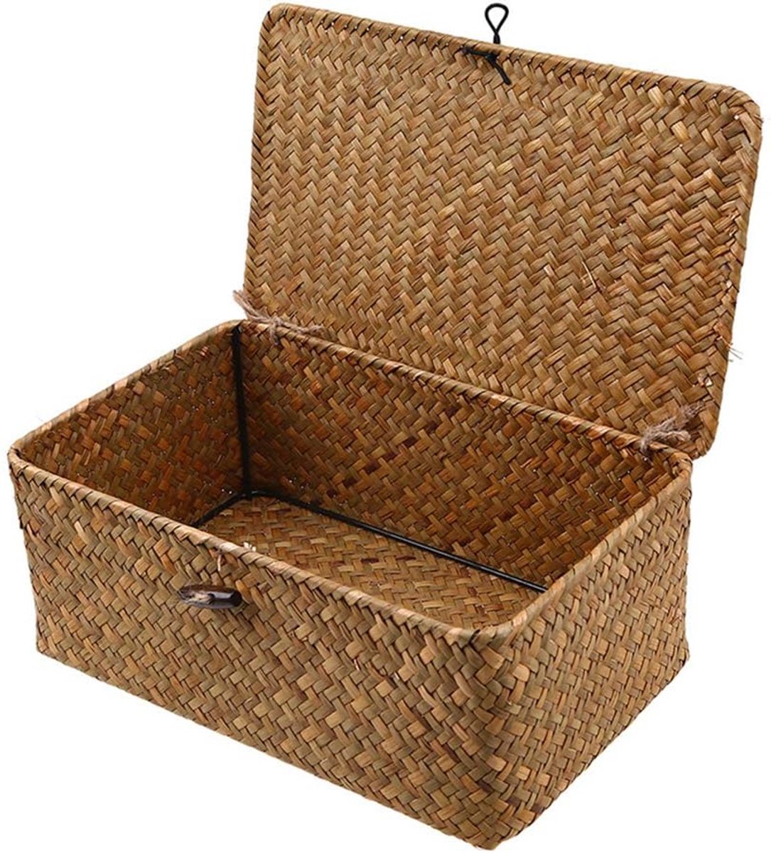 Picknickmand met Deksel - Picknick Mandje - Boodschappenmand - Fruitmand - Winkelmand - Rieten Mand - Rotan - Bruin - 13 x 23 x 8 cm - van Imperatoris