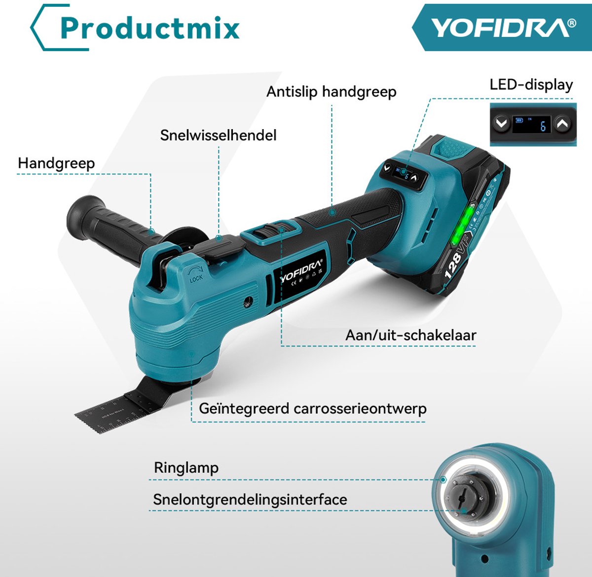 Yofidra Accu Multitool - Borstelloze Multifunctioneel - met 2x Accu's & 22x Accessoires thumbnail 3