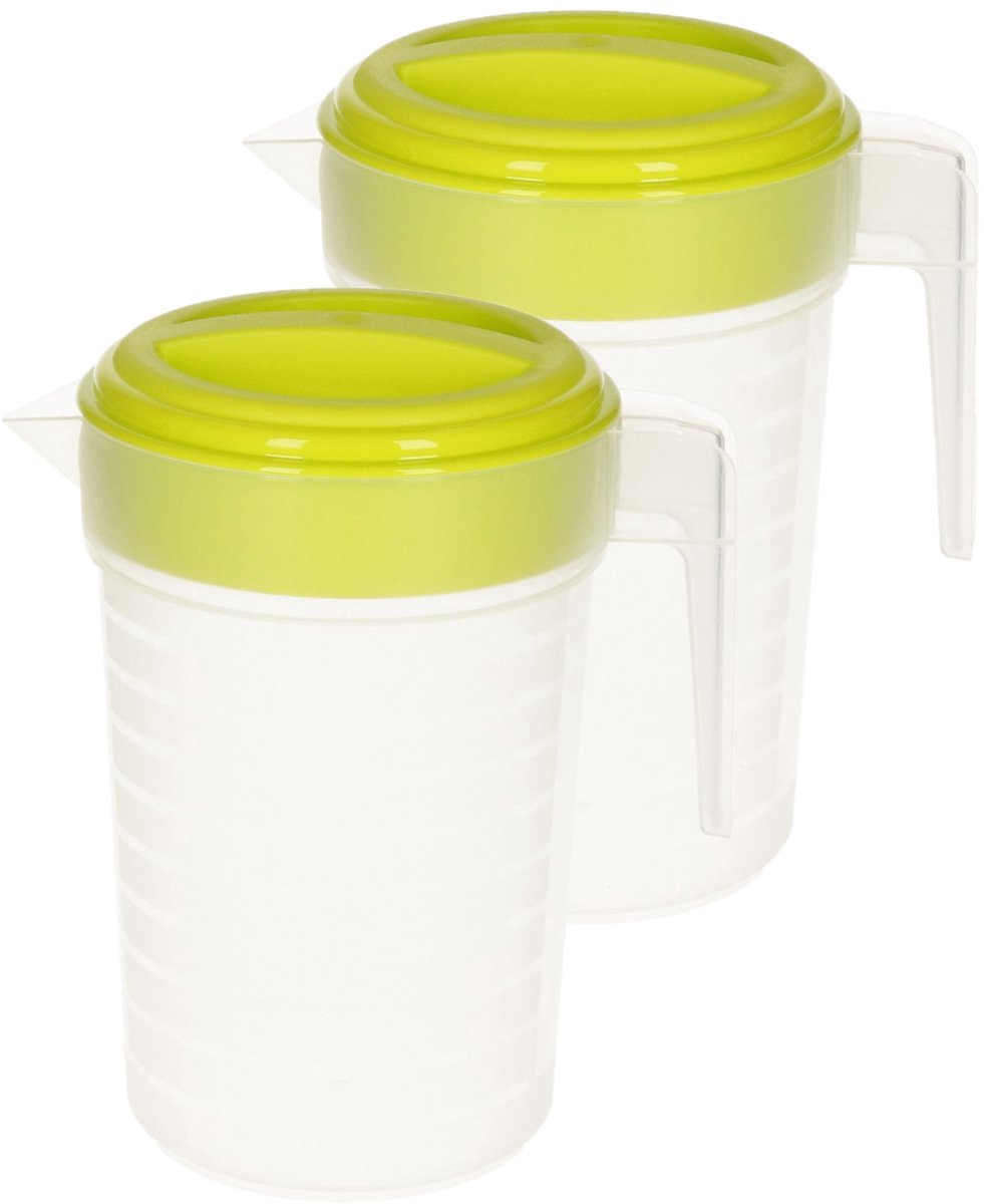 Plasticforte Waterkan - 2x - 2L - groen/transparant - met deksel - kunststof - schenkkan