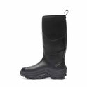 Zwarte Muckmaster laars met groen logo van Muck Boot Company, zijaanzicht.