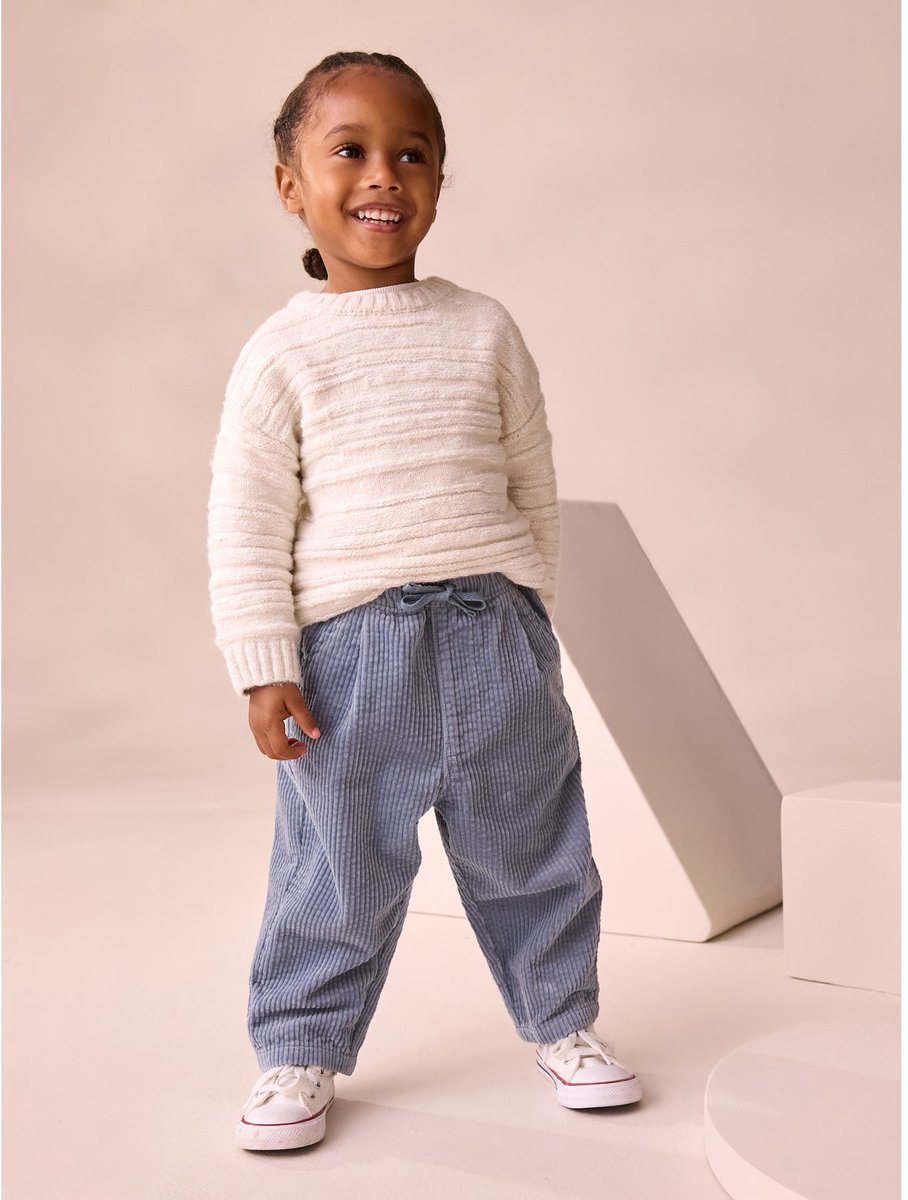 Next - Jongens - Corduroy broek met koordsluiting, structuur en wijde, ronde pijpen - Blauw
