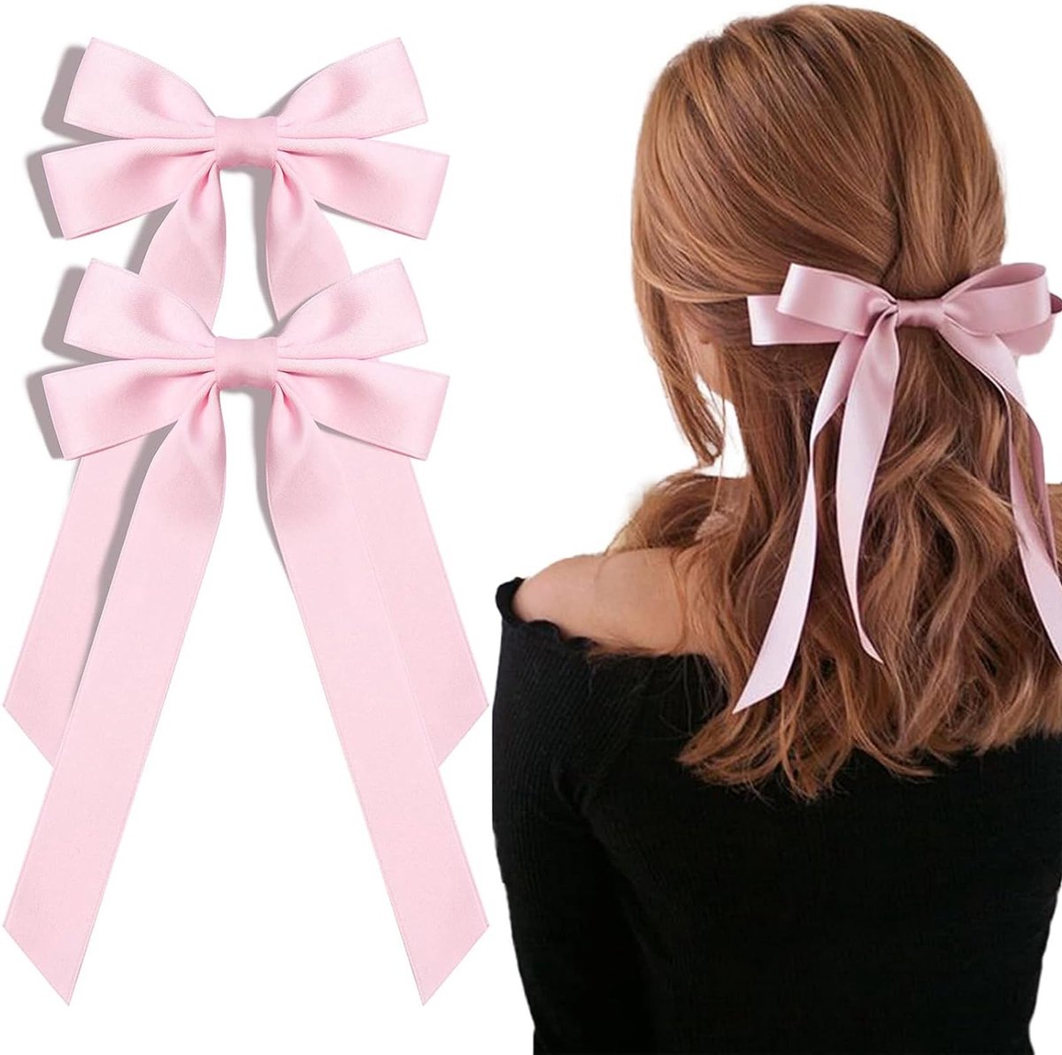 Set van 2 Zachte Satijnen Haarknoppen en Krokodillenclips voor Paardenstaarten, Schattige Haaraccessoires voor Vrouwen, Meisjes en Peuters in Roze