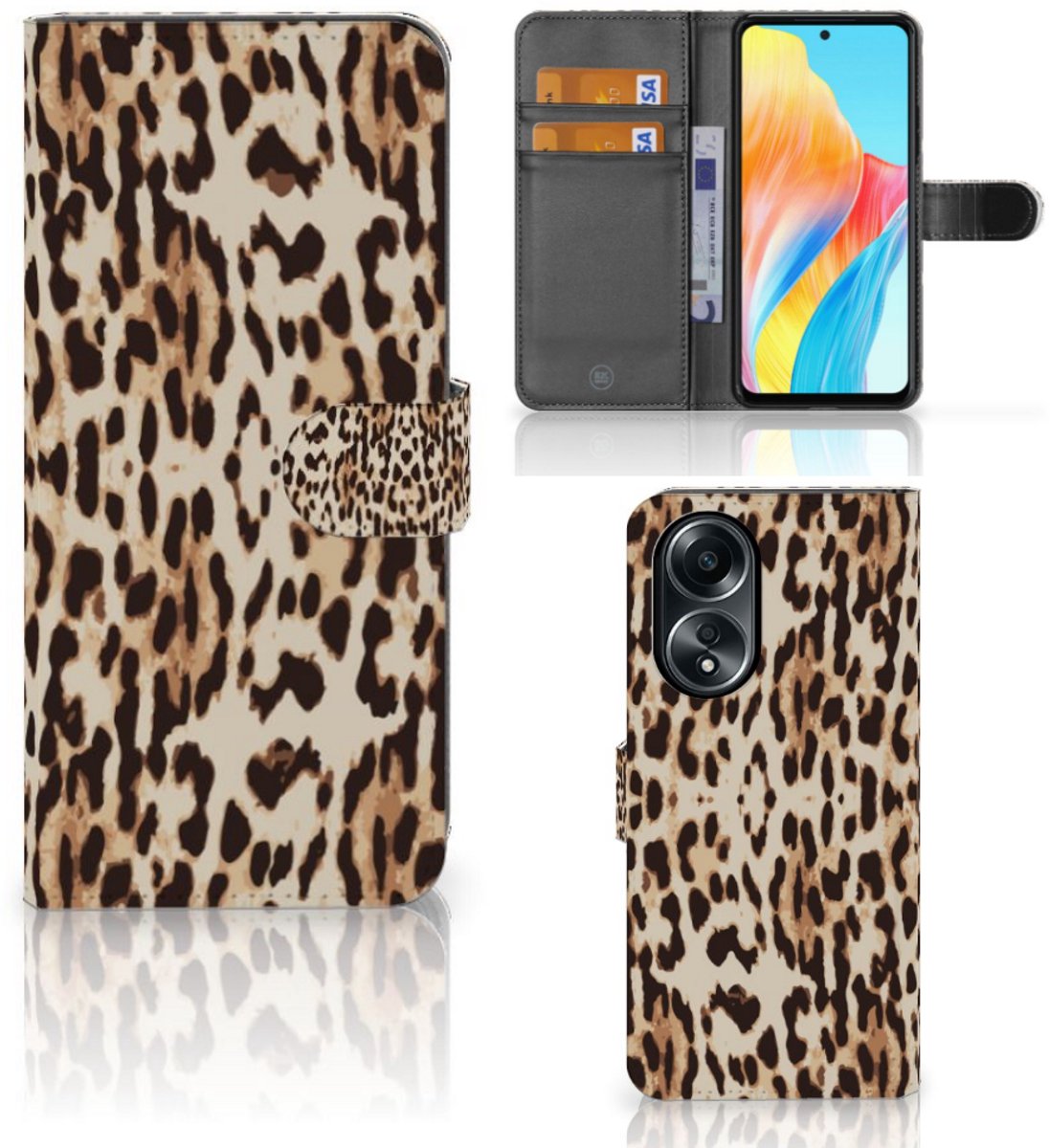 OPPO A58 4G Telefoonhoesje met Pasjes Leopard