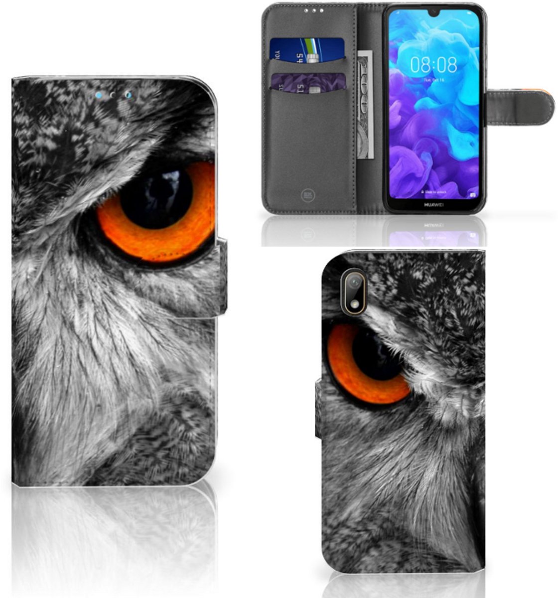 Huawei Y5 (2019) Telefoonhoesje met Pasjes Uil
