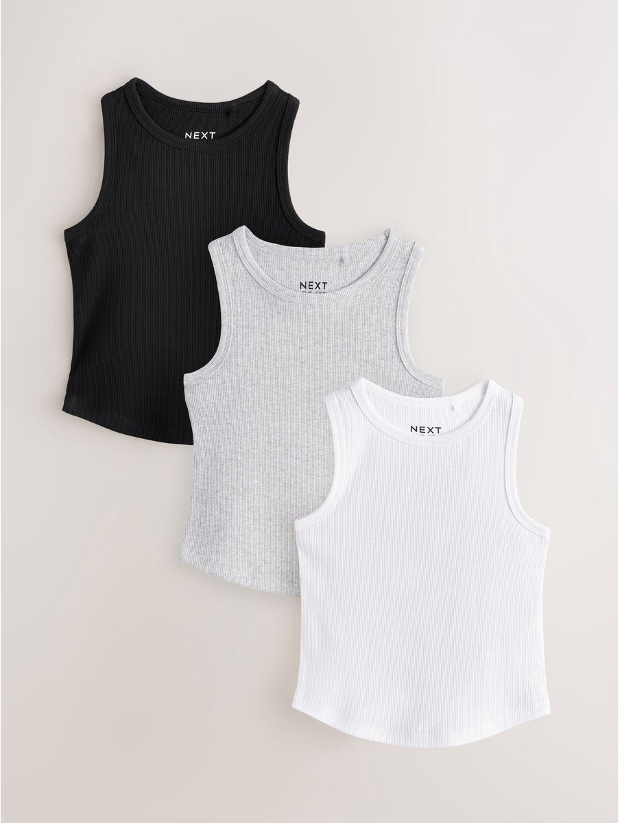 Next - Meisjes - Geribbeld hemd 3 stuks - Wit