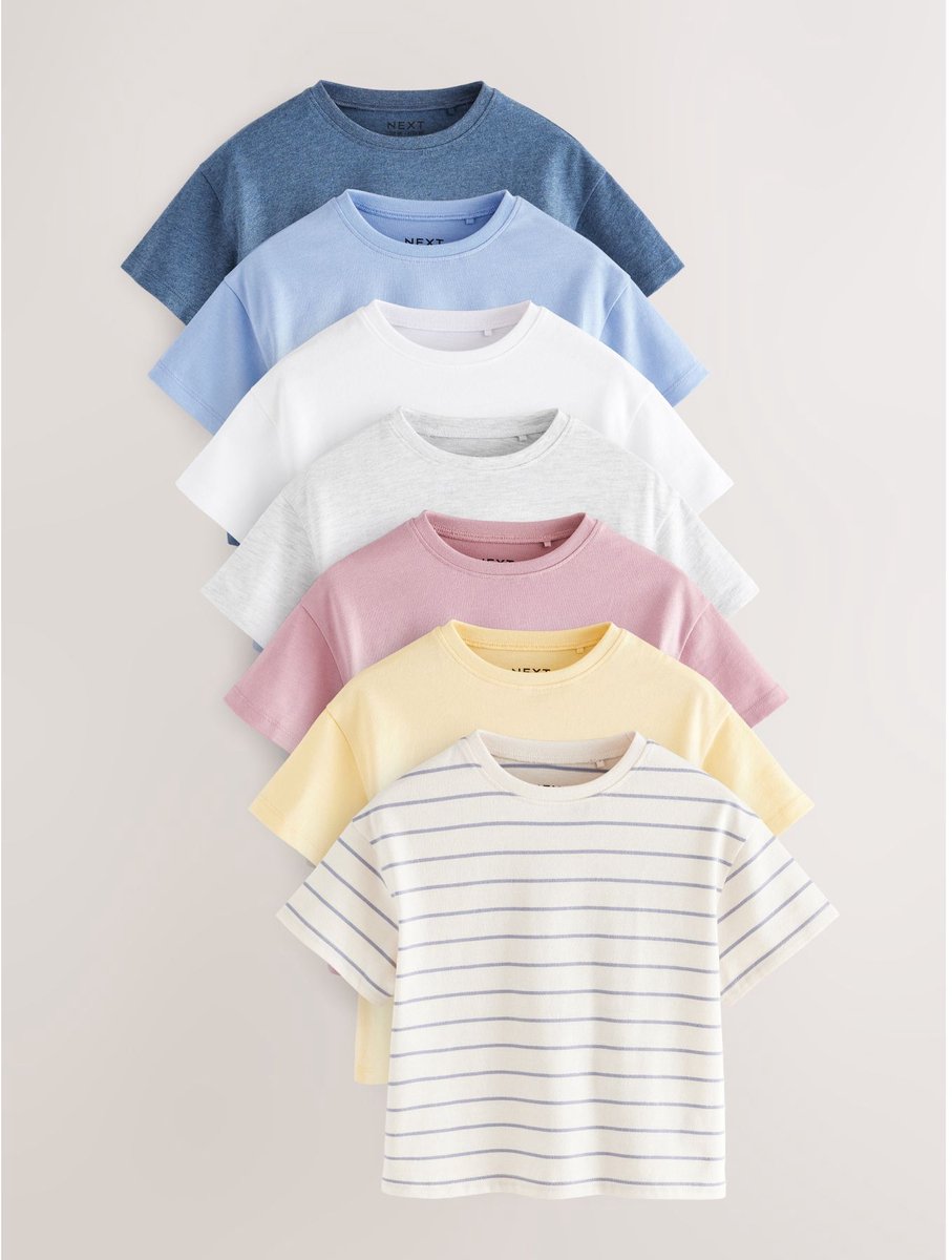 Next - Meisjes - Set van 7 T-shirts - Blauw