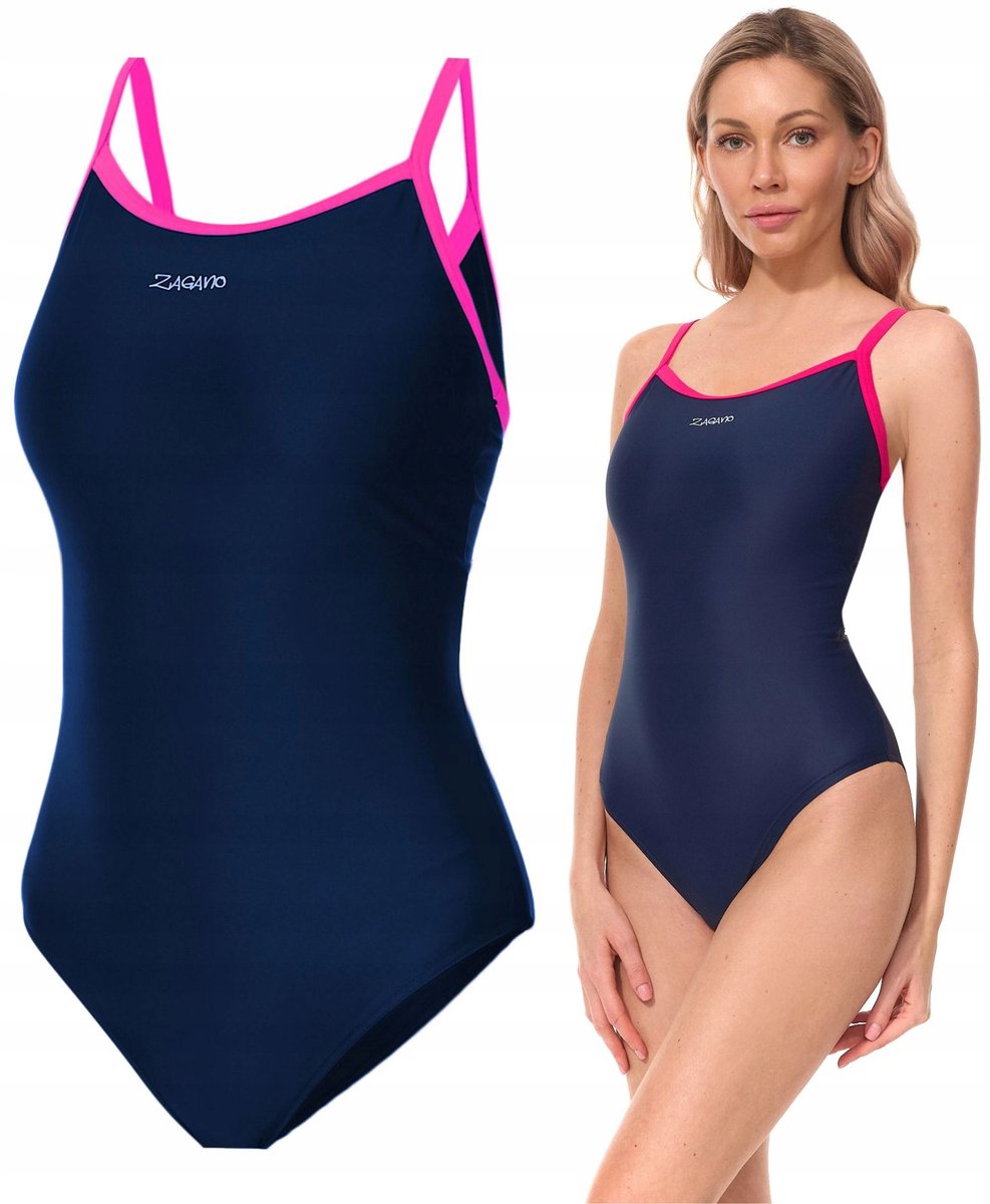 ZAGANO - Badpak dames - Sneldrogende - Sport zwempak - Strandpak damen - Maat 42 - blauw / roze