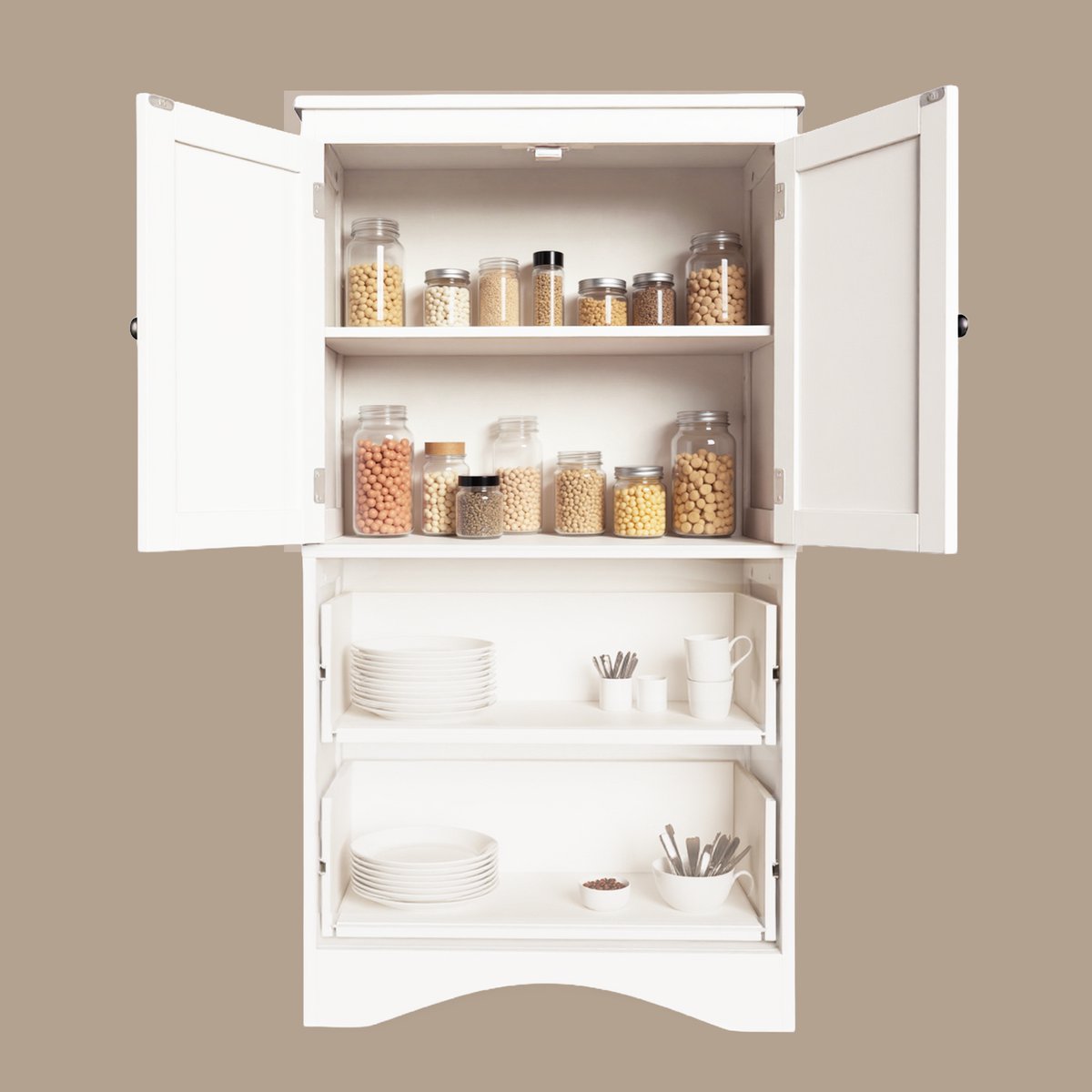 Xbro Keukenkast Vrijstaand met Verstelbare Planken – Met 2 Lades en 2 Deuren – Opbergkast – Voor Keuken, Eetkamer of Wasruimte – 60 x 30 x 110 cm – Wit — cadeau in Cadeau-ideeën - foto 2