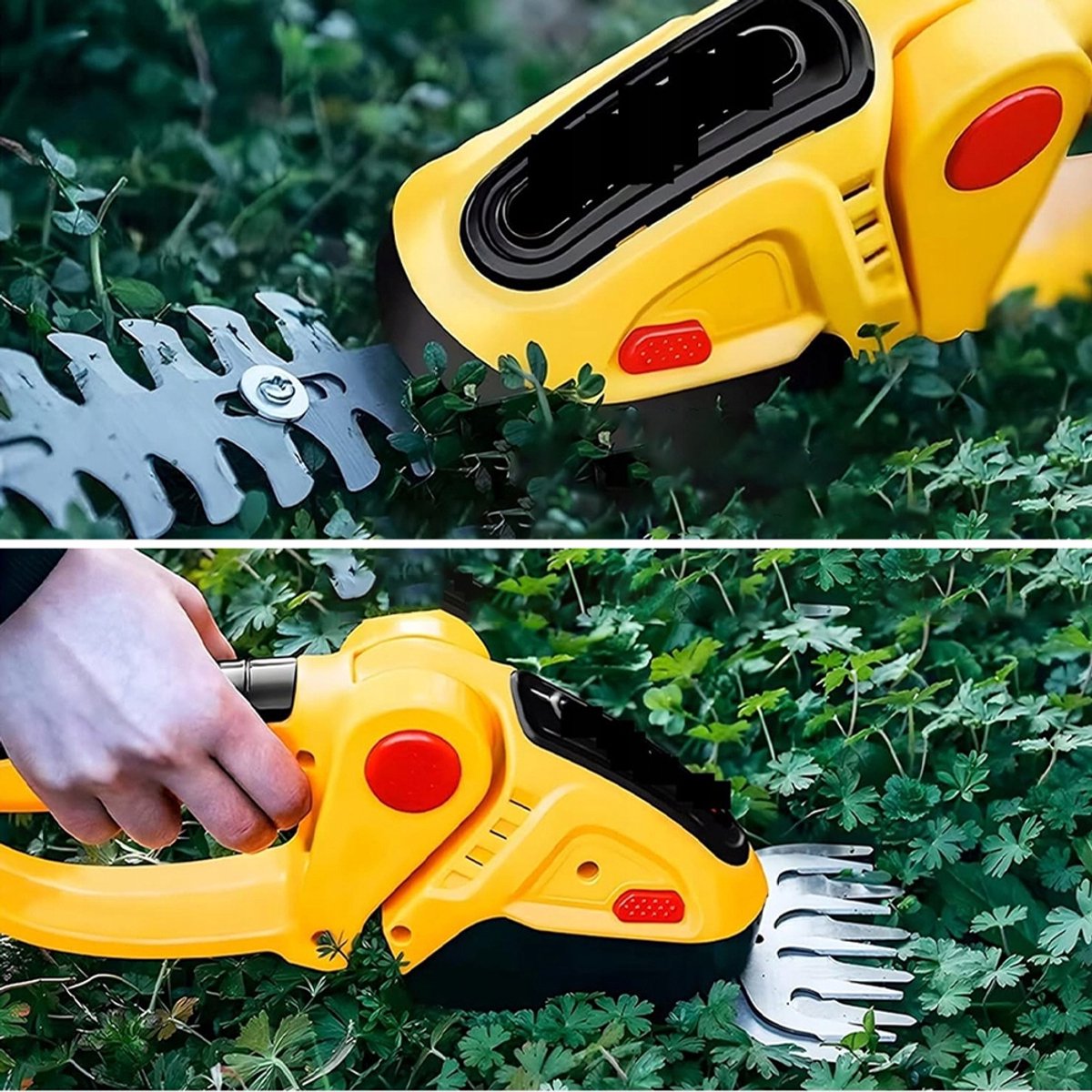 Grasmaaier - Heggenschaar - Handgrasmaaier - Geel - 750g Ultralicht & 60min Batterijduur - 15.000 tpm krachtig vermogen - Dubbele Messen & 90° Verstelbaar - Voor Tuin – foto 3