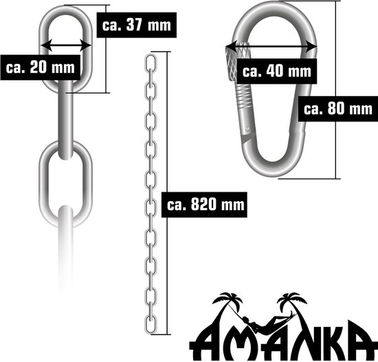 230kg Ophangketting met Karabijnhaken - 100cm Ophanging - Ketting voor Schommel Hangstoel Hangmat