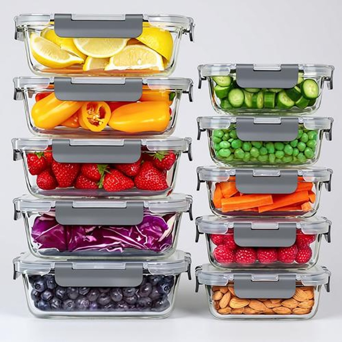 10-delige set glazen vershoudbakjes met luchtdichte deksels - 2 formaten (1040 ml & 370 ml) - Lekdicht, BPA-vrij