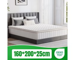 Fukstern Matras 160x200 - matras 25cm dik - 7 zones - pocketvering matras - Orthopedisch - OEKO-TEX Gecertificeerd - 9 Lagen Hoogwaardige Materialen - Anti-Allergische - Tweepersoonsmatrassen - medium - Voor Kinderen en Volwassenen