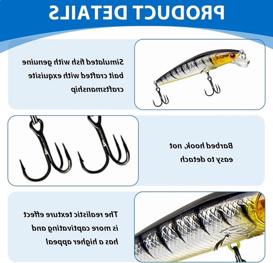 Vissen met Wobblers: Set van 6 Lures voor Snoek, Baars en Witvis, 10 cm, 9 g, Ideaal voor Zoet en Zout Water, Vissersaccessoires van VISSEN — afbeelding 2