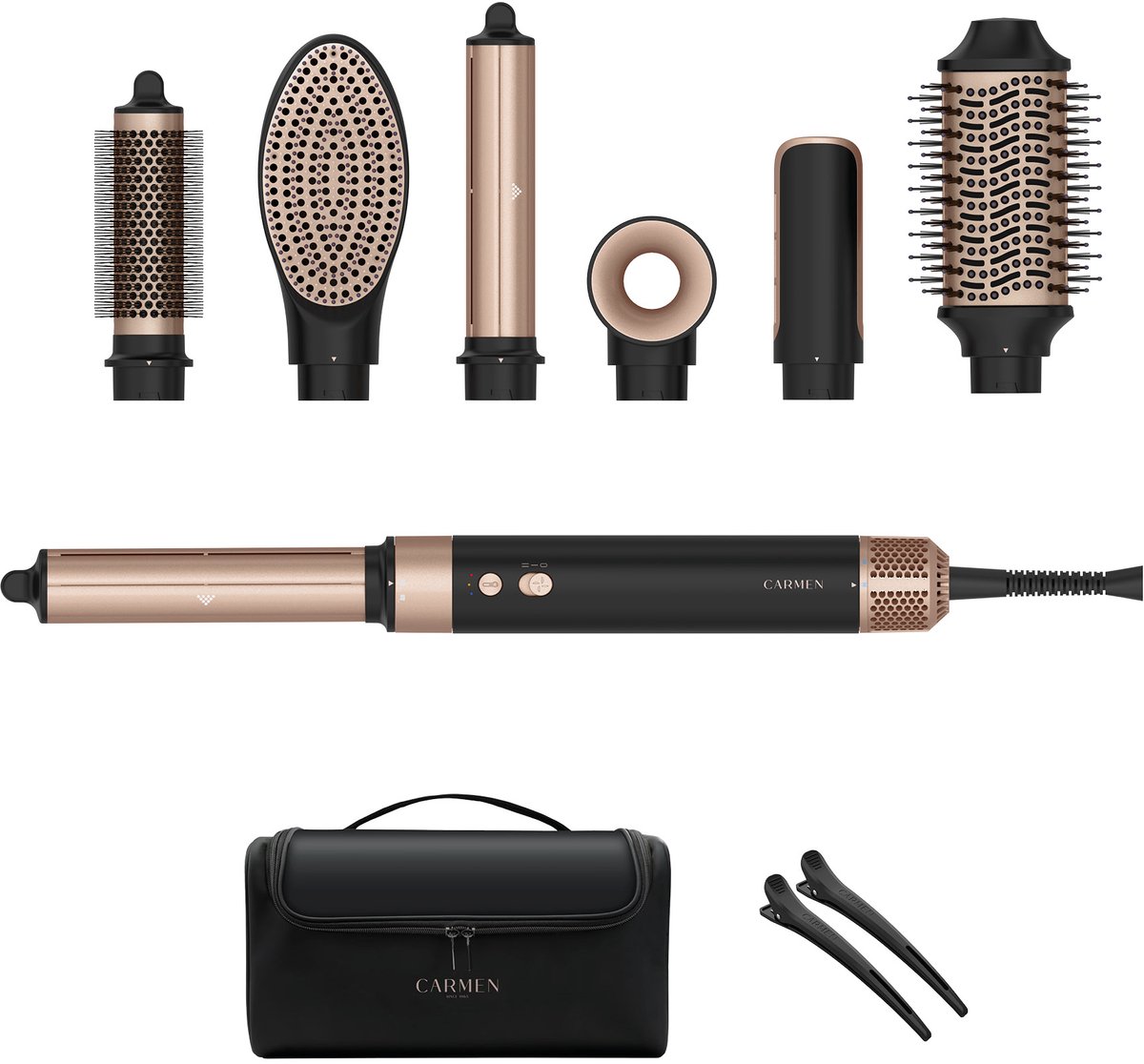 Carmen CAS1470B - Airstyler - Multistyler - Föhnborstel & krulborstel - Krultang 7 in 1 - Hairwrap - Haarstyler - 110.000 rpm motor - Coanda effect - Zwart