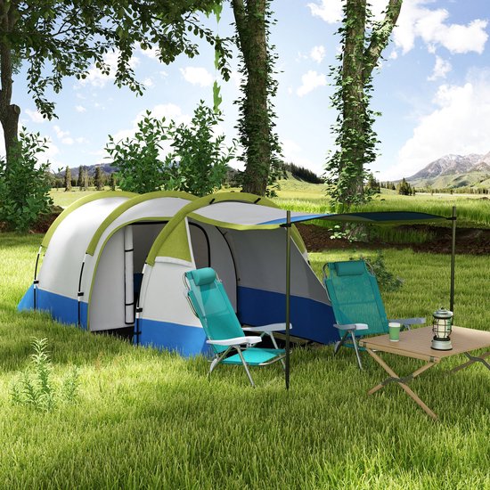 Kampeertent - 3 Persoons Tent - Met 3 Ingangen En Lantaarnhaak - Waterdicht Tot 2000mm - Voor Camping En Outdoor - Groen van Merkloos — afbeelding 3