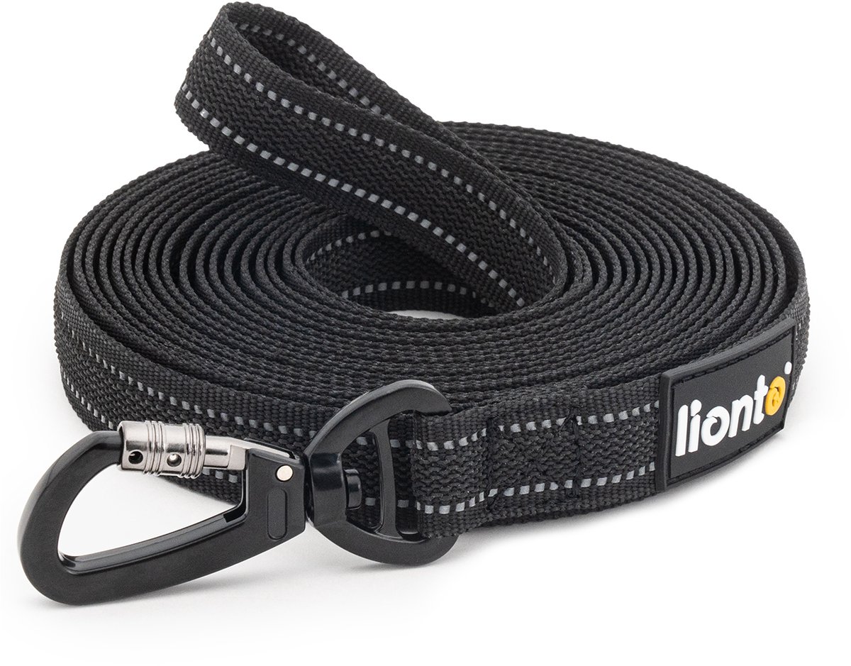 lionto Trainingslijn lang, antislip grip & reflecterend zwart 15 m