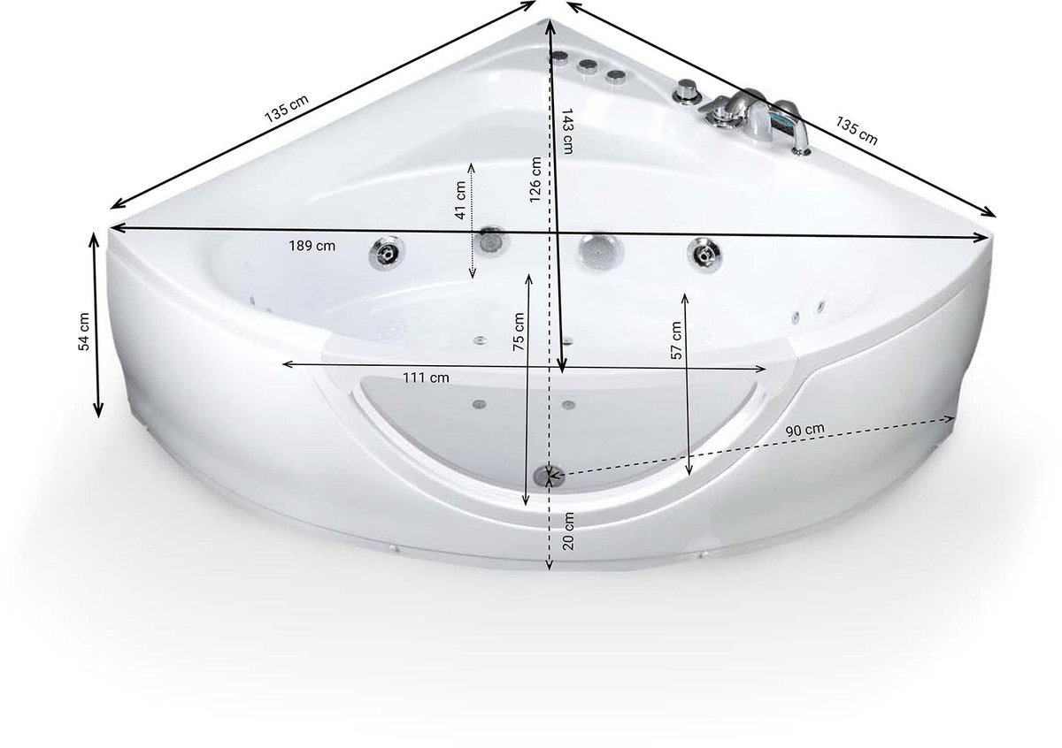 SPALINA - Whirlpool bad - Tasmanie white Jets, 135 x135 x54 cm, Wit