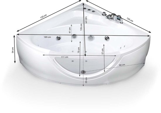 SPALINA - Whirlpool bad - Tasmanie white Jets, 135 x135 x54 cm, Wit