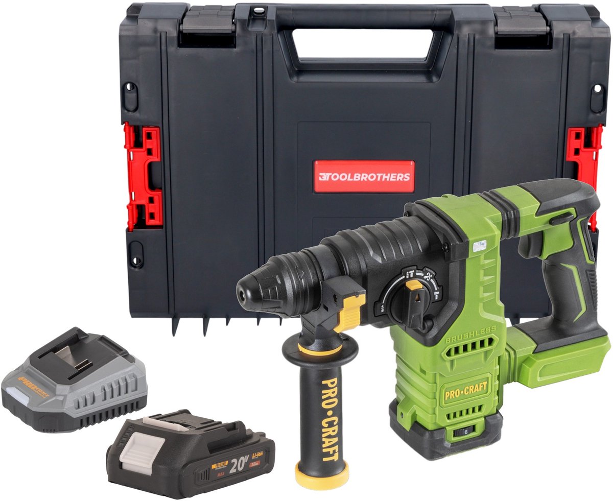 Procraft PHA30bb accuboormachine 20 V 2,8 J SDS plus Brushless + 1x accu 2,0 Ah + oplader + RHINO-gereedschapskoffer