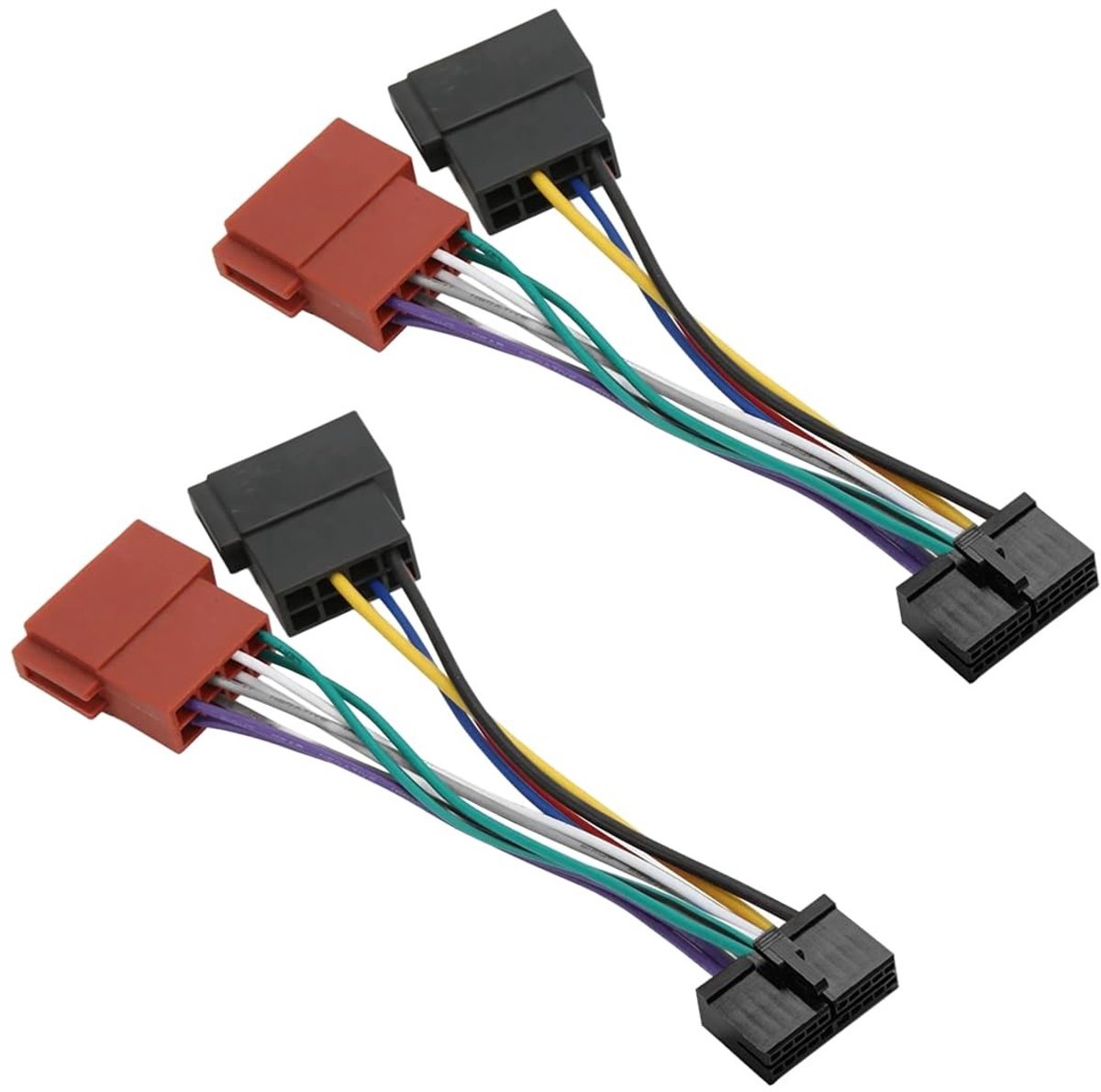 Allecto - ISO-adapterkabel - Auto stereo aansluiting - 2 stuks - Kleur Menging - Universele kabelboom - Geschikt voor auto radio's - 20P kabel