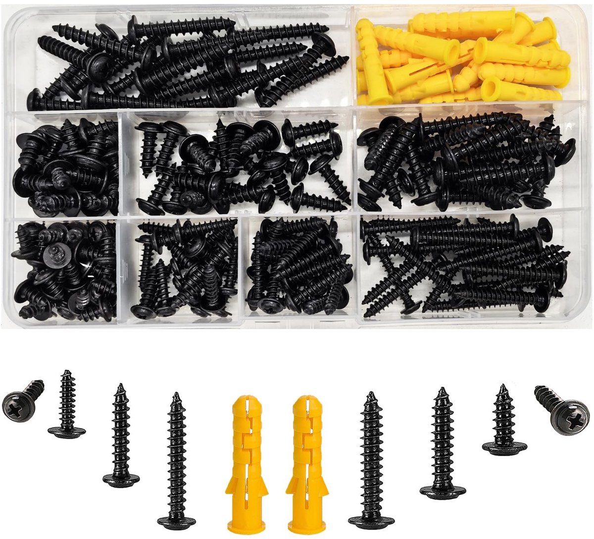 Allecto - 200 stuks M5/M4 zwarte pannenkop - zelfschroevenset - hoogwaardige kwaliteit - assortimentset 8-30 mm - geschikt voor diverse toepassinge...