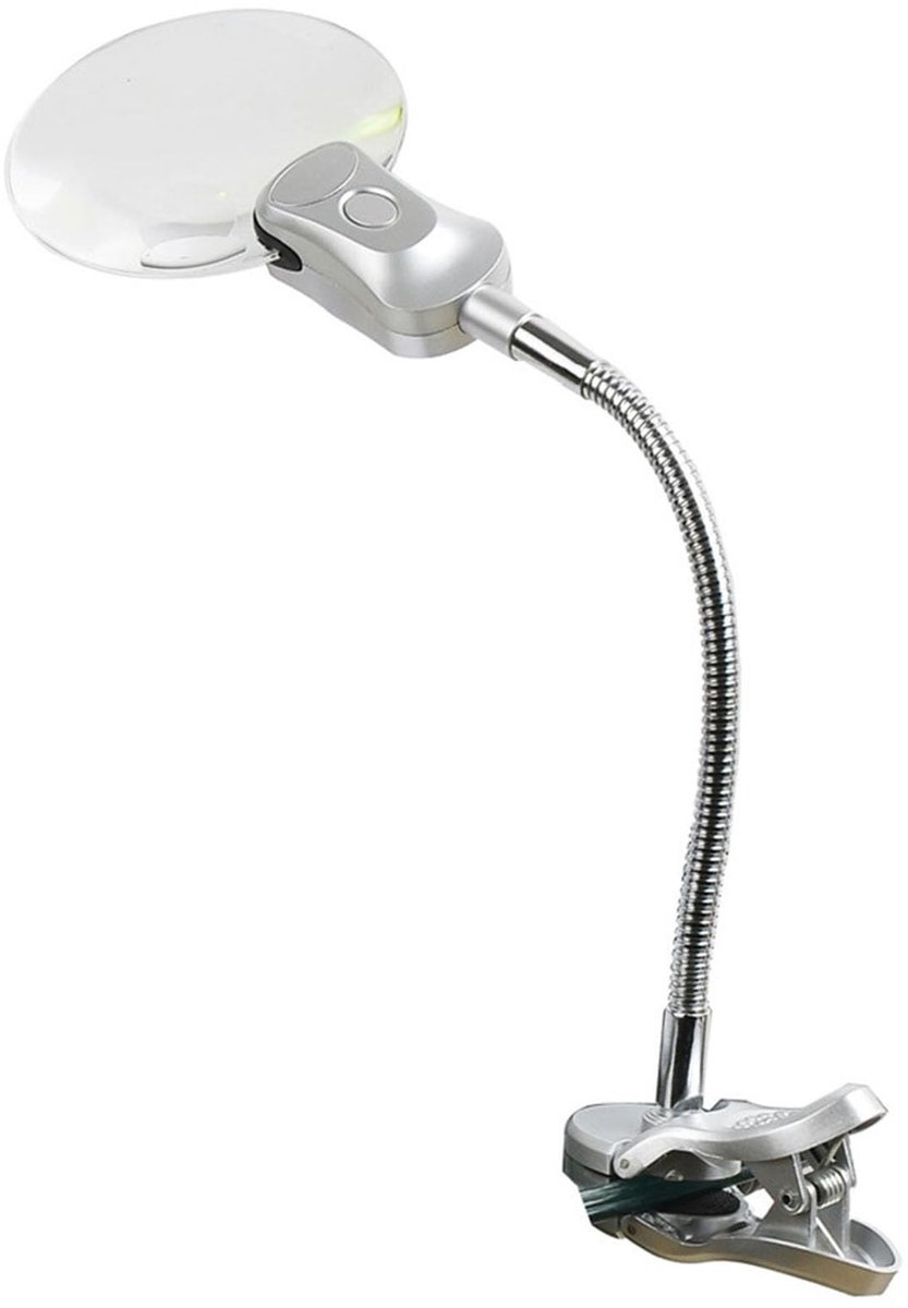 Allecto - Vergrootglas met klem - Bureaulamp met LED - Flexibele slang - Zilver - Leesvergrootglas voor ouderen - Ideaal voor hobby's en reparaties