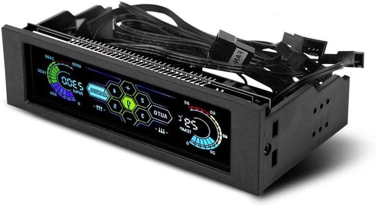 PC Fan Controller met 5 Ventilatoren, Snelheidsregelaar en CPU Temperatuursensor voor Efficiënte Koeling met LCD Paneel