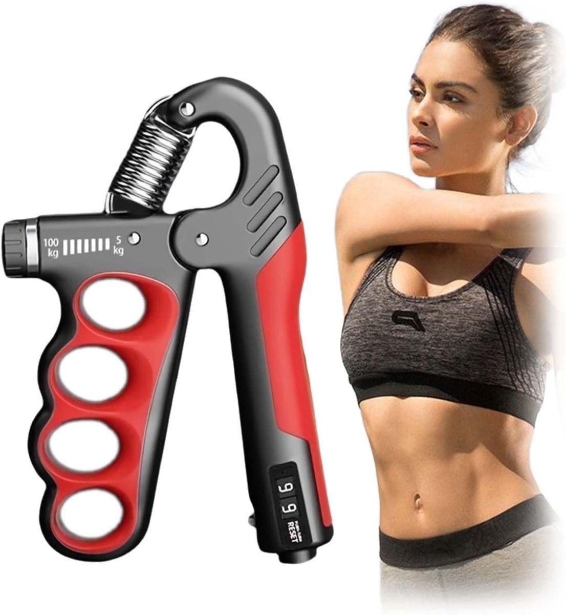 5-100kg Griffkracht trainer, handtrainer, vinger-grijpkrachtversterker, grip grijfkracht trainer, instelbare weerstand 5-100 kg handtrainer voor spiertraining (Rood)