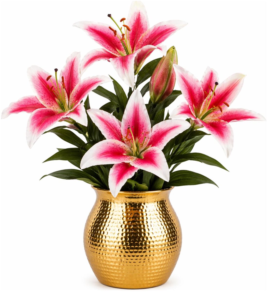 Mica Decorations Kunstbloem Lily Stargazer Valley - 4x - H75 cm - roze - kunststof - stelen kunstbloemen - boeket - bloemetjes