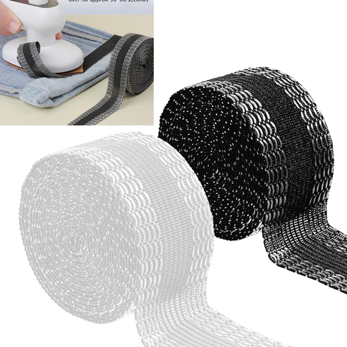 6 Meter Hemming Tape, Zoomtape voor strijkbroeken, Wit Zwart Zoomtape voor Jeans Zomen Gordijn Broek Kledingstuk Kleding (2 Rolls: 3 Meter Long 2.5cm Width)