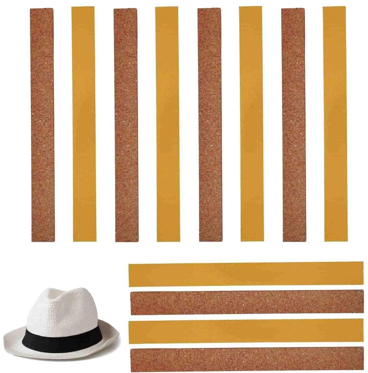 Pack of 12 Adhesive Cork Strips - 200 x 20 x 2 mm - Wall Strips - Ideaal voor Klaslokaal - Kantoor - Thuis - Praktisch en Duurzaam