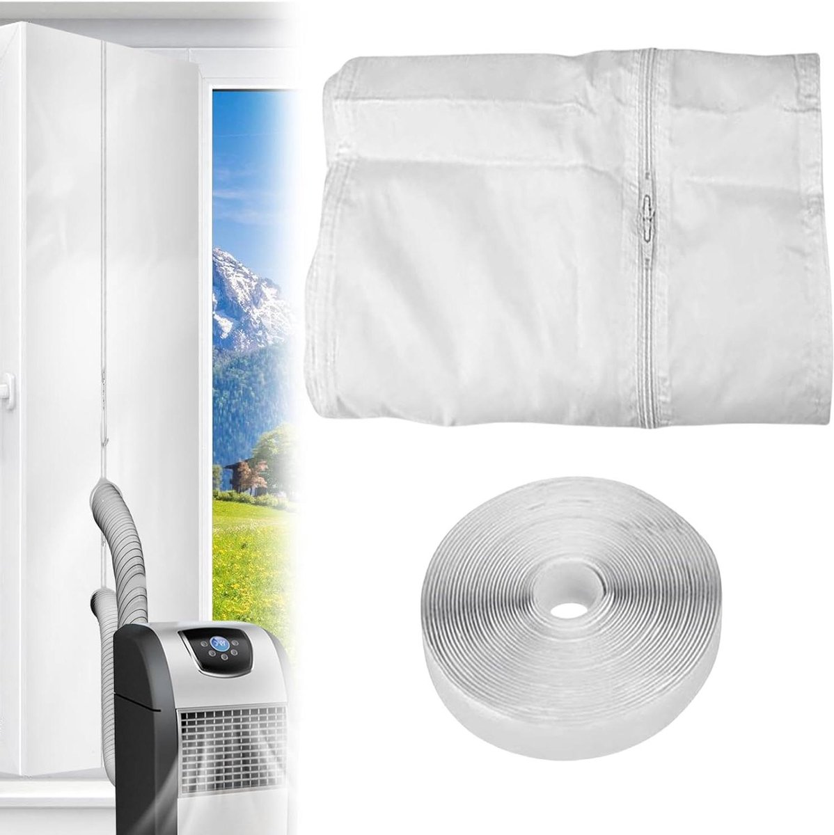 Raamafdichting Airco - Universele Afvoer - Efficiënte Koeling - Geen Boren Nodig - 500 cm - Wit