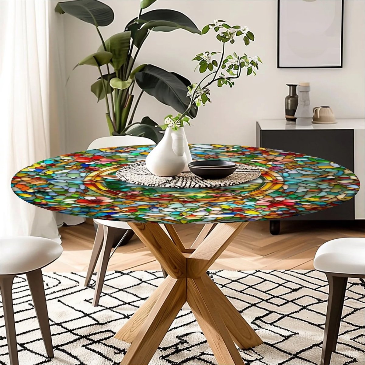 Tafelkleed Rond - Afwasbaar Kleed - Tafel Beschermen - Met Elastiek - 130 cm - Kolibri