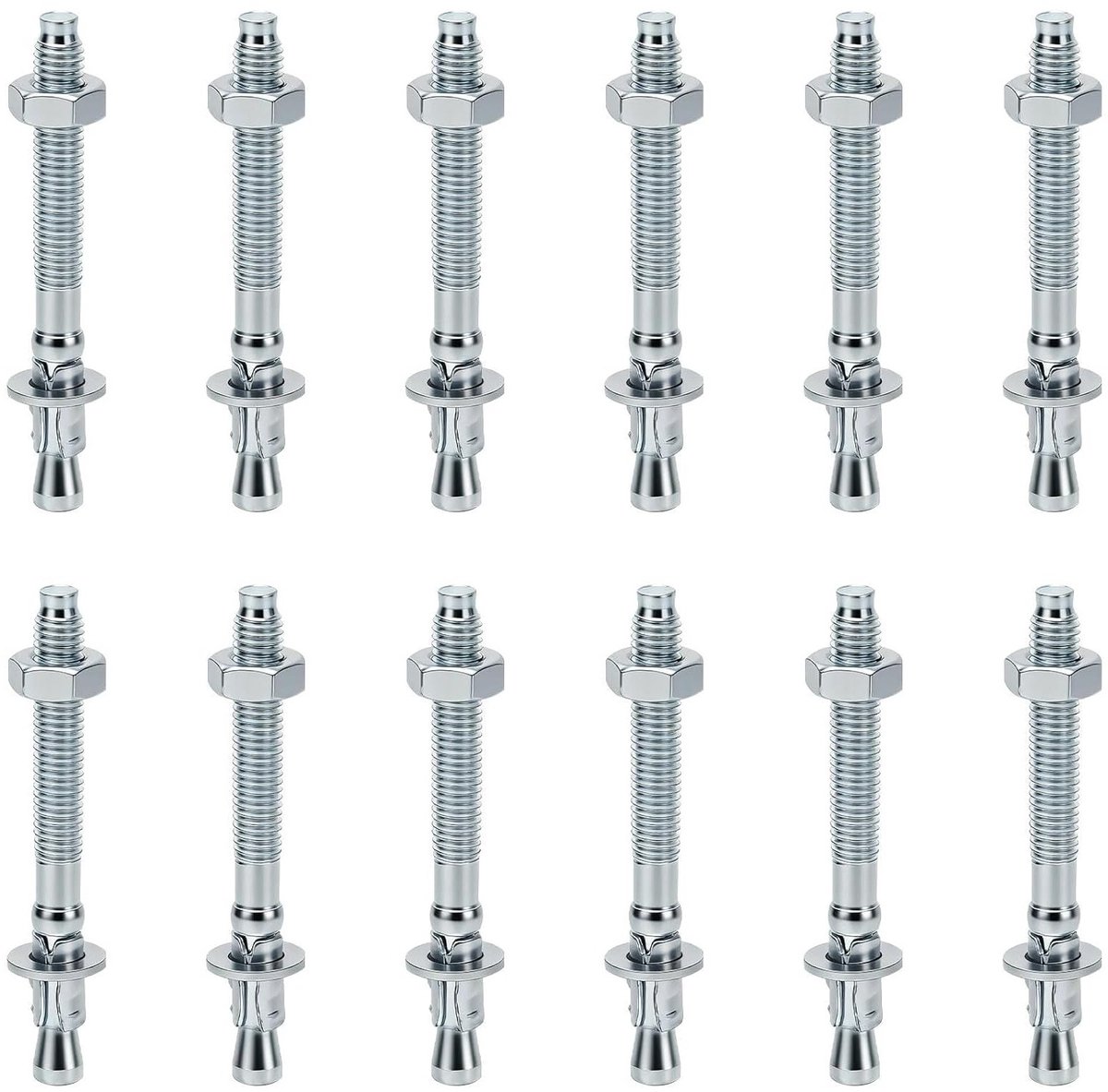12 Stuks M8 x 8cm Heavy Duty Pluggen - Sterke Ankers voor Beton met Moeren en Ringen, Ideaal voor Bouwprojecten en Bevestigingen