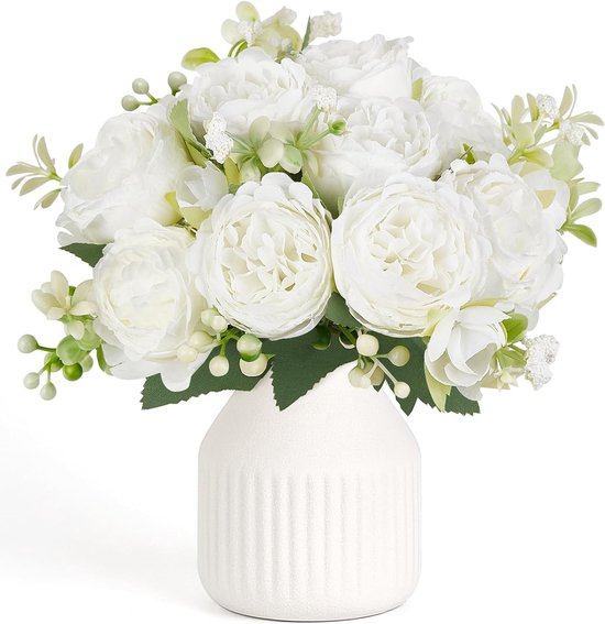 Nepbloemen in vaas - 9 inch kunstmatige bloem centerpieces - salontafel decoraties - zijden bloemen arrangementen - voor thuis bureau plank eetkamer keuken bruiloft decor