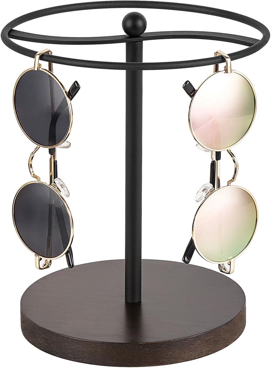 Sunglasses Organizer - Glasses Holder Stand - Metal Frame met Wooden Base - Sunglasses Storage Display Eyeglass Rack voor 12 Pairs - Table Dresser Desk Bedroom - Black