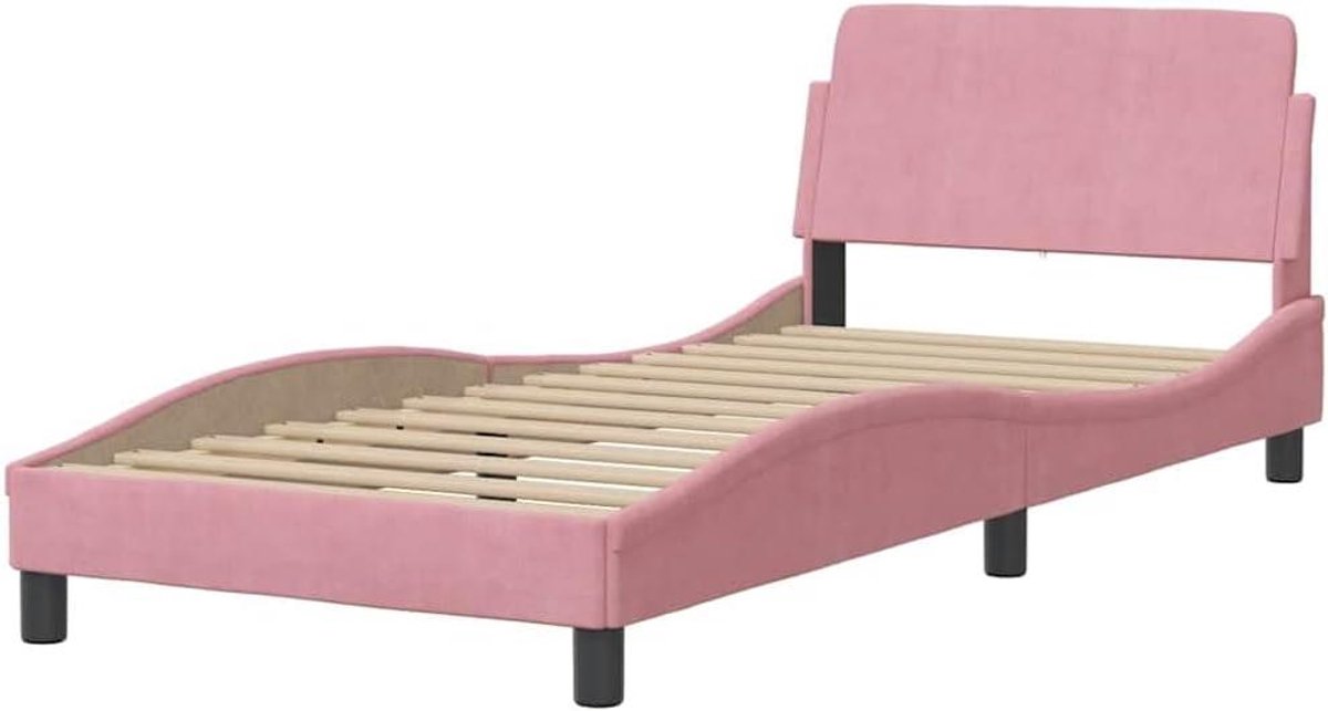Bedframe met hoofdeinde - Eenpersoonsbed bedombouw - Goede nachtrust - Zacht fluweel - 90x190 cm - Roze