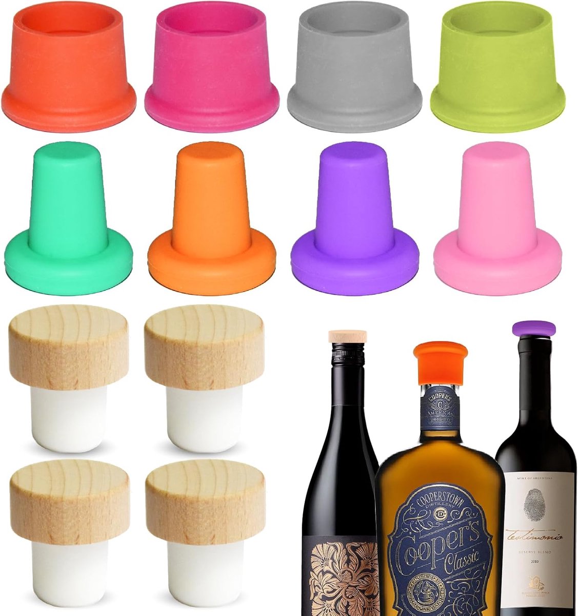 12 Pcs Silicone Flessendoppen - Herbruikbare Flessendoppen voor Wijn - Bier en Champagne